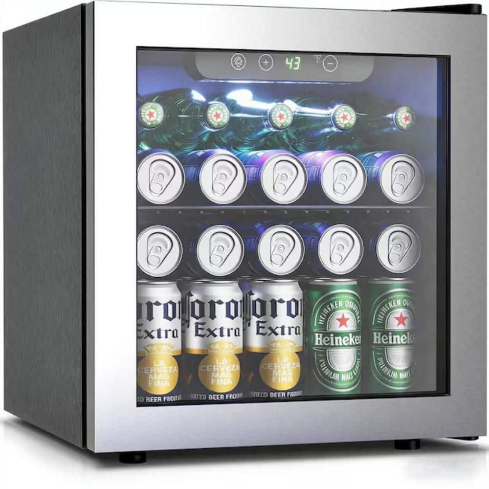 16.93 in. single Zone 55-Cans Beverage Cooler Freestanding Indoor Beverage Refrigerator in Stainless Steel price history on PriceWatchPro
