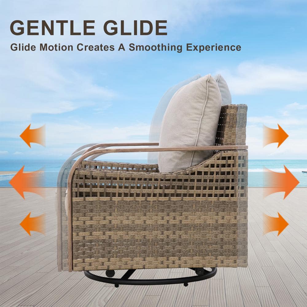 5-Piece Gray Wicker Outdoor Sofa Seating Group with Cushions