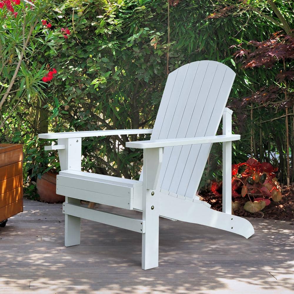 White Wooden Adirondack Chair with Cupholder for Deck