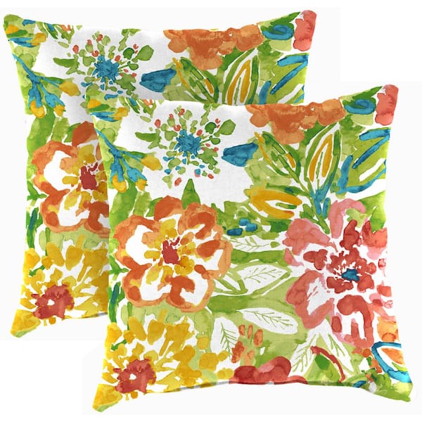 Jordan Manufacturing 16 in. L x 16 in. W x 4 in. T Outdoor Throw Pillow in Sun River Garden (2-Pack)
