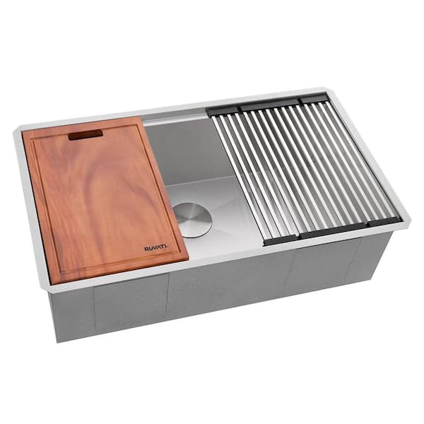 Roma 32 in. Undermount Single Bowl 16-Gauge Stainless Steel Workstation Kitchen Sink with Accessories
