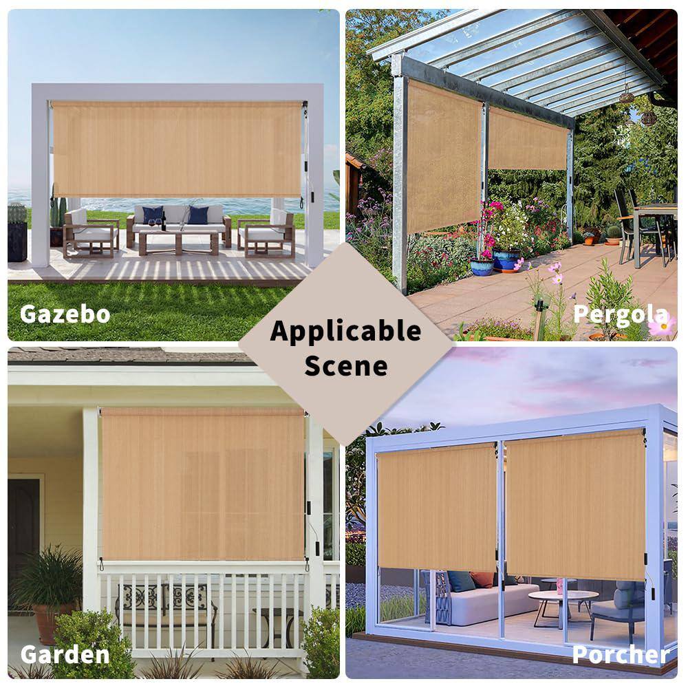 Walnut Cordless Roll-Up Outdoor Fabric Shade, 6' x 6'