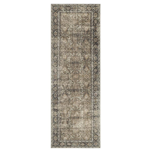Kingston Brown 2 ft. x 6 ft. Distressed Herati All Over Design Area Rug