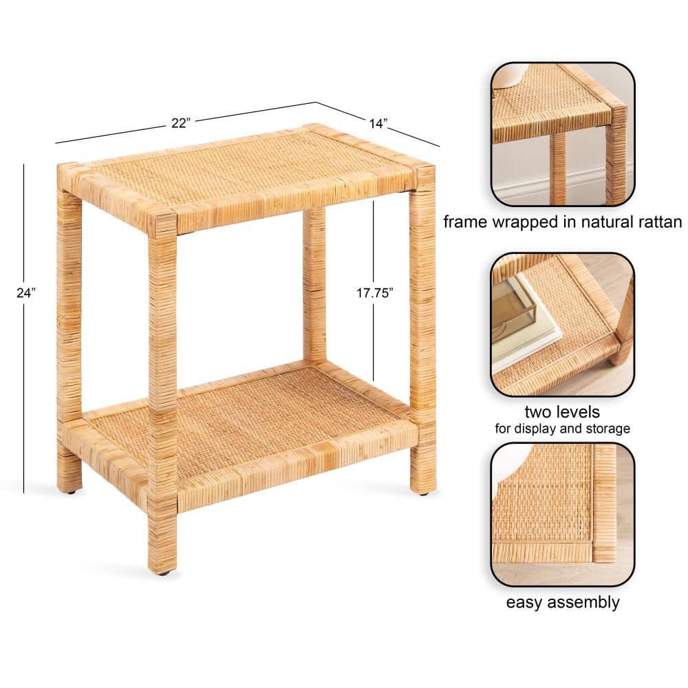 Rafina 22 in. Natural Brown Rectangle Wicker End Table - thumbnail 5