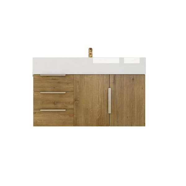 Bethany 36 in. W x 20 in. D x 22 in. H Single Sink Floating Bath Vanity in Oak with White Acrylic Top