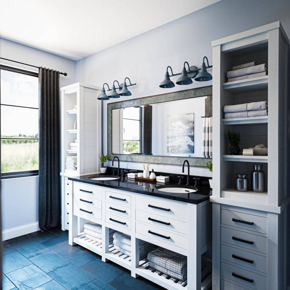 Blue Metal 3-Light Farmhouse Bathroom Vanity Fixture