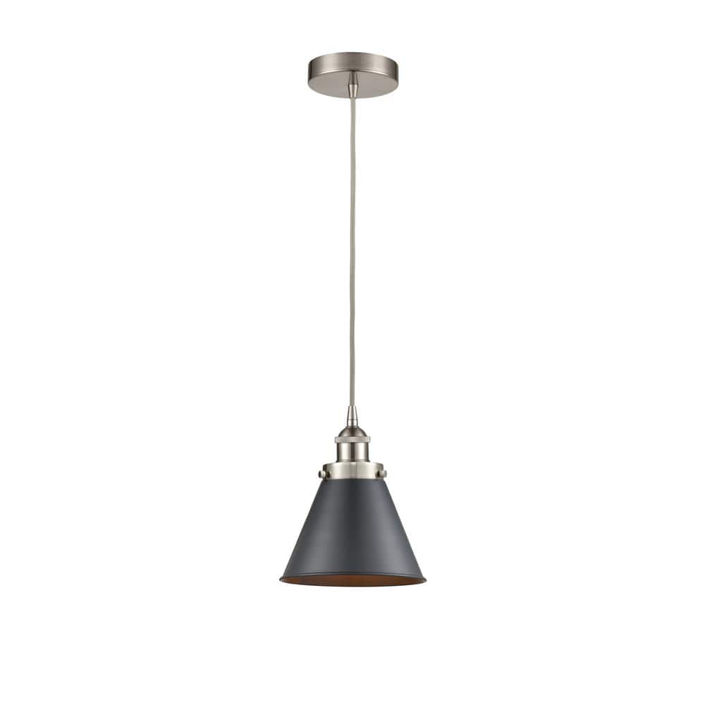 Appalachian 1-Light Brushed Satin Nickel, Matte Black Shaded Pendant Light with Matte Black Metal Shade -  Innovations, 616-1PH-SN-M13-BK