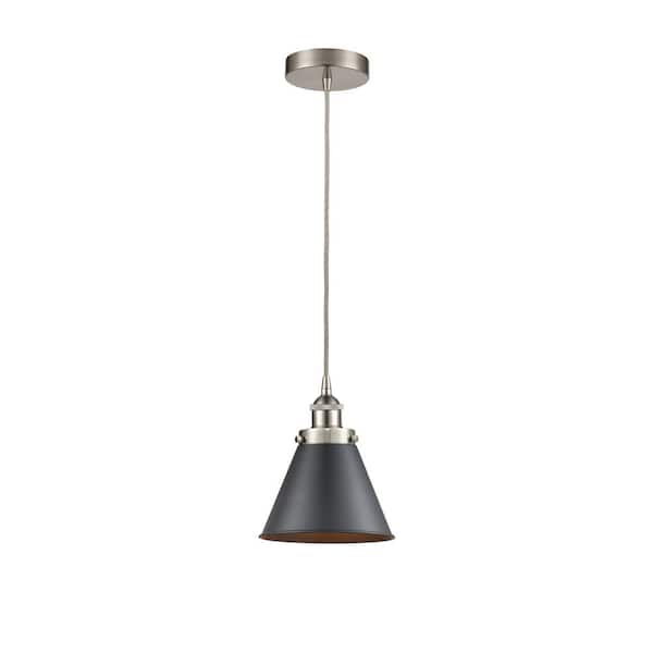 Innovations Appalachian 1-Light Brushed Satin Nickel, Matte Black Shaded Pendant Light with Matte Black Metal Shade