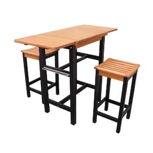 3-Piece Dual Toned Wood Kitchen Island Set with 2 Stools
