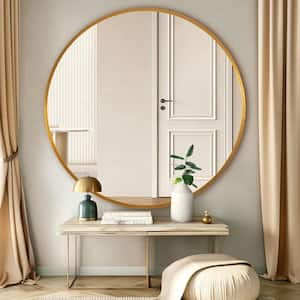 47.2 in. W x 47.2 in. H Round Framed Mirror Gold Bathroom Round Wall Mirror