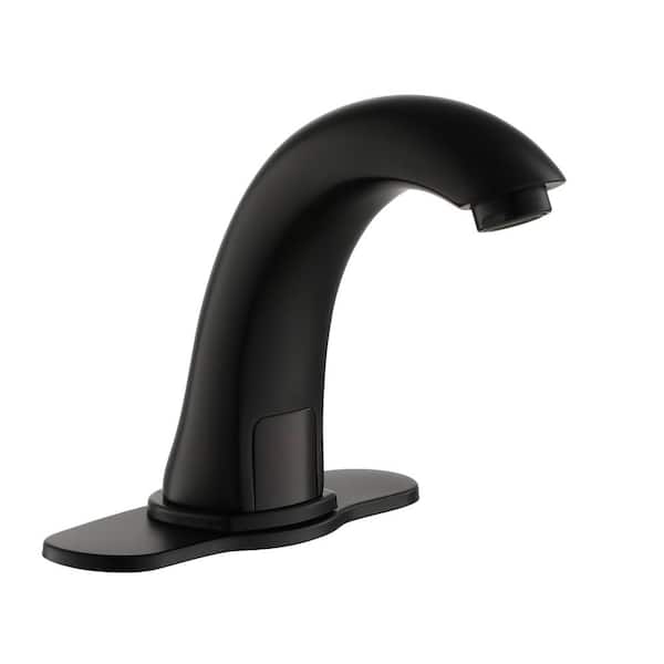 Mondawe Hands-Free Sensor Touchless Single Hole Bathroom Faucet in Matte Black with Deck Plate and Valve