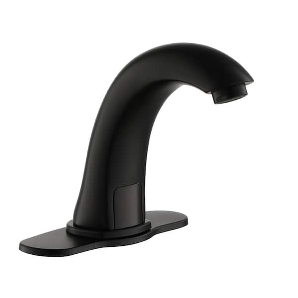 Unbranded Hands-Free Sensor Touchless Single Hole Bathroom Faucet in Matte Black with Deck Plate and Valve