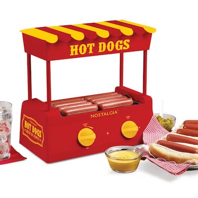 Red 8-Hot Dog Roller and 6-Bun Warmer
