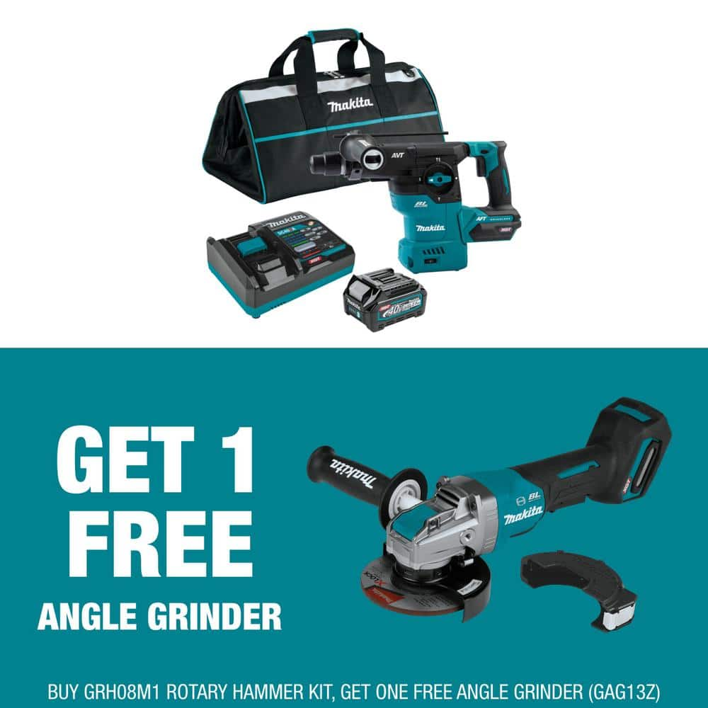 40V max XGT Brushless 1-3/16in. Rotary Hammer Kit, AFT (4.0Ah) w/bonus XGT Brushless 5in. X-LOCK Paddle Angle Grinder -  Makita, GRH08M1-GAG13Z