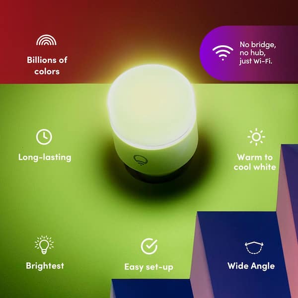 75-Watt Equivalent A19 RGB Multi-Color Smart Wi-Fi E26 LED Light Bulb, Works with Alexa/Hey Google/HomeKit Tunable White