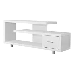60 in. White Particle Board TV Stand with 1-Drawer Fits TVs Up to 58 in.