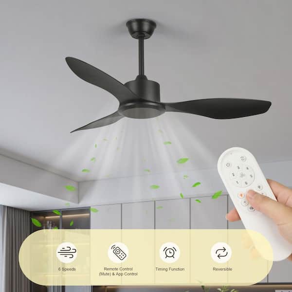 48 in. Indoor Modern Windmill Black Semi Flush Mount Ceiling Fan for Bedroom or Living Room, with Downrod