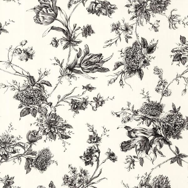 The Wallpaper Company 56 sq. ft. Black and White Large Floral Wallpaper