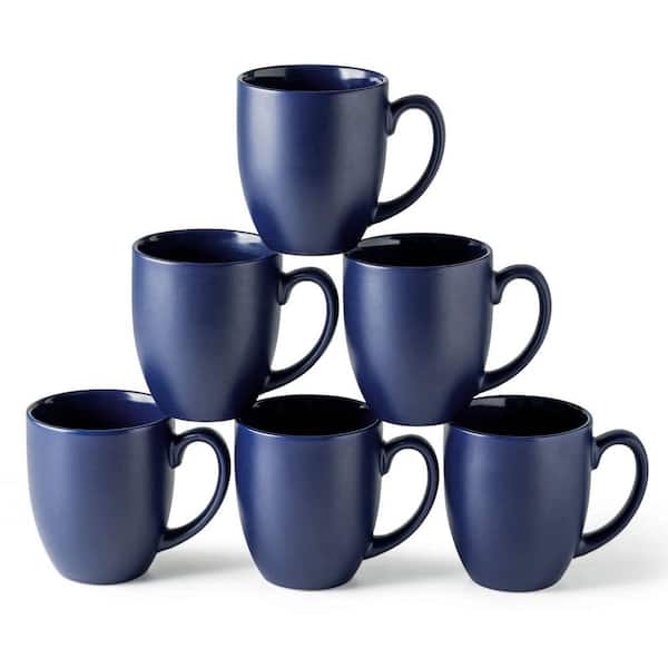 16 oz. Matte Blue Ceramic Coffee Mugs with large handle to Hold Easy Clean, Dishwasher Microwave Safe (Set of 6)