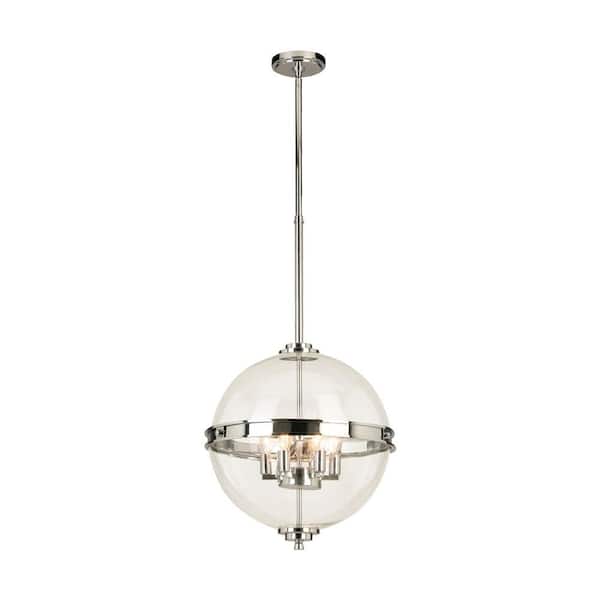 Eglo Cecilia 17 in. W x 8.4 in. H 6-Light Chrome Sphere Pendant with Clear Glass Shade