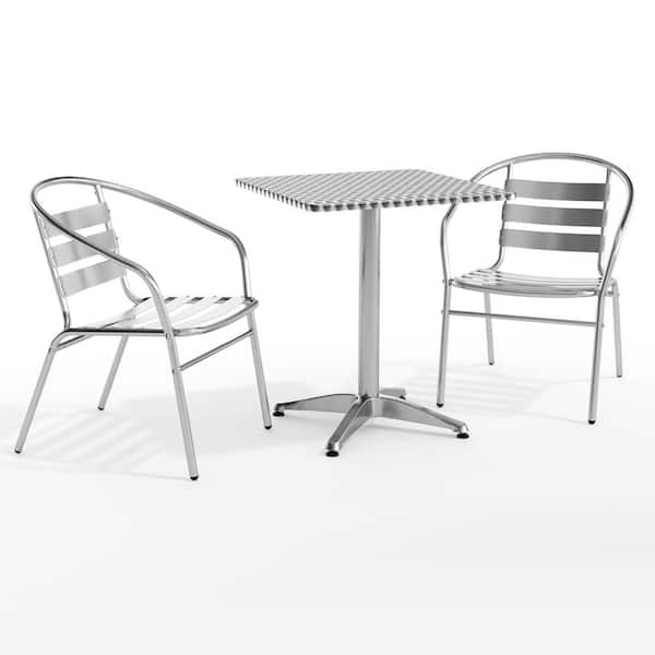 3-Piece Metal Square Outdoor Bistro Set in Aluminum