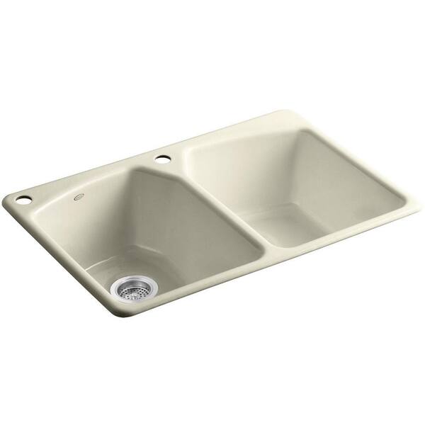KOHLER Tanager Drop-in Cast-Iron 33 in. 2-Hole Double Bowl Kitchen Sink in Cane Sugar