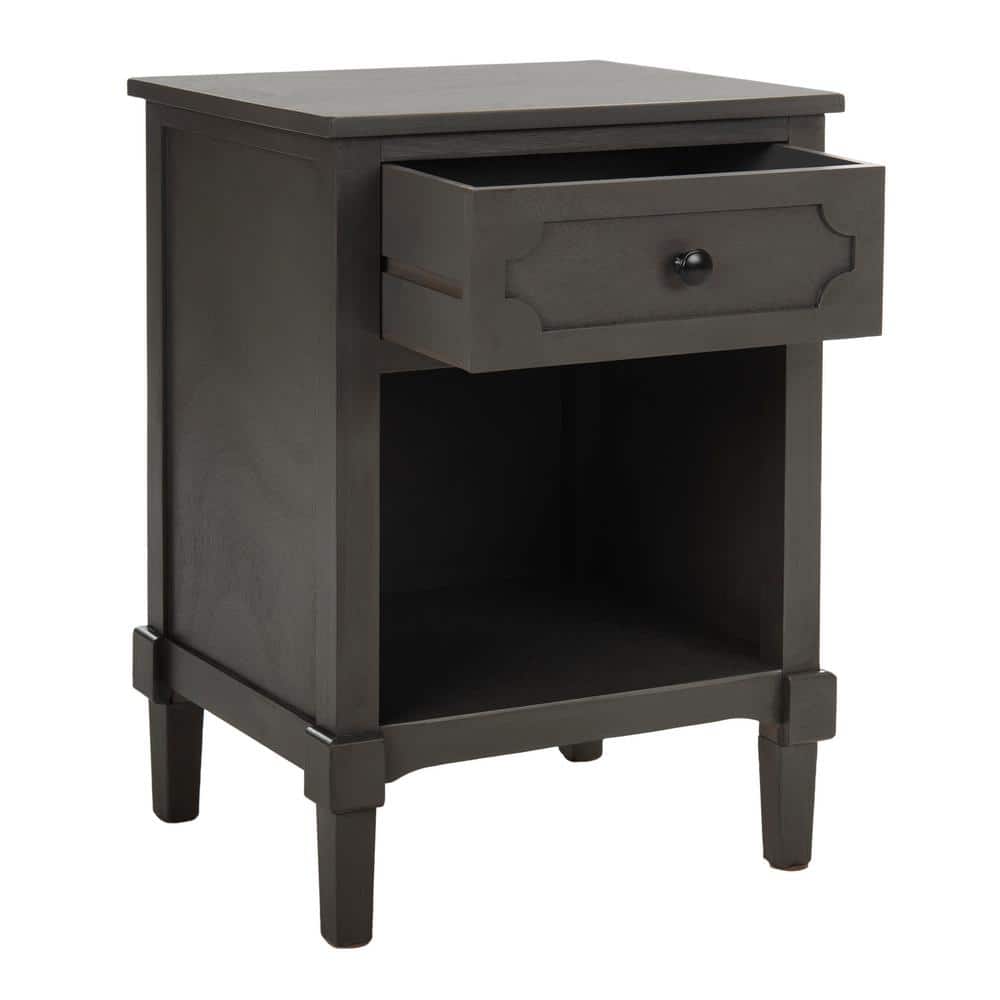 Transitional Gray Pine Wood Storage Side Table with Drawer