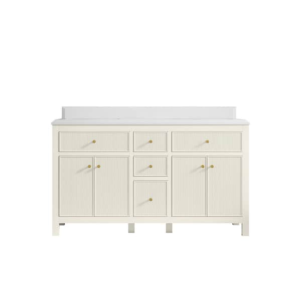 Willow Collections Sonoma 60 in. Double Sink Freestanding Alabaster Bath Vanity with White Qt. Top Unassembled