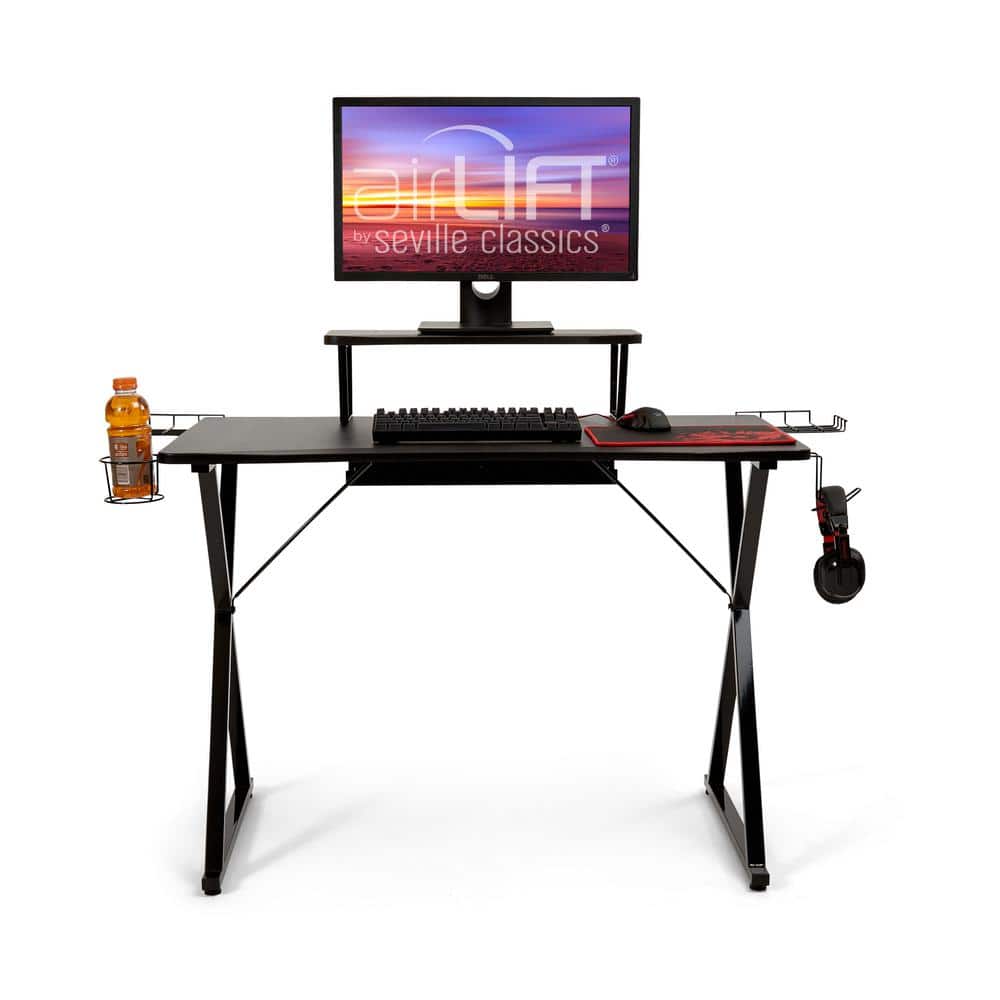 AeroDynamic 46" Black Gaming Desk with Cup Holder & Headphone Hook