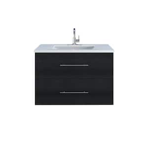 Napa 36 W x 22 D x 21-3/8 H Single Sink Bathroom Vanity Wall Mounted in Black Ash with White Quartz Countertop