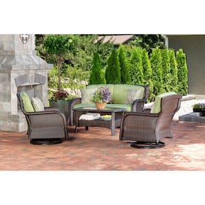 Strathmere 4-Piece Wicker Patio Sectional Seating Set with Cilantro Green Cushions