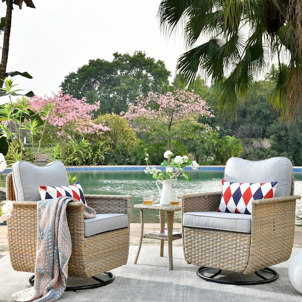 Tan and Black Cane Chairs with Blue Chevron Pillow Top Seat Cushions -  Transitional - Dining Room