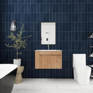 30 in. W x 18 in. D x 20 in. H Floating Bathroom Vanity in Imitative Oak with White Cultured Marble Top