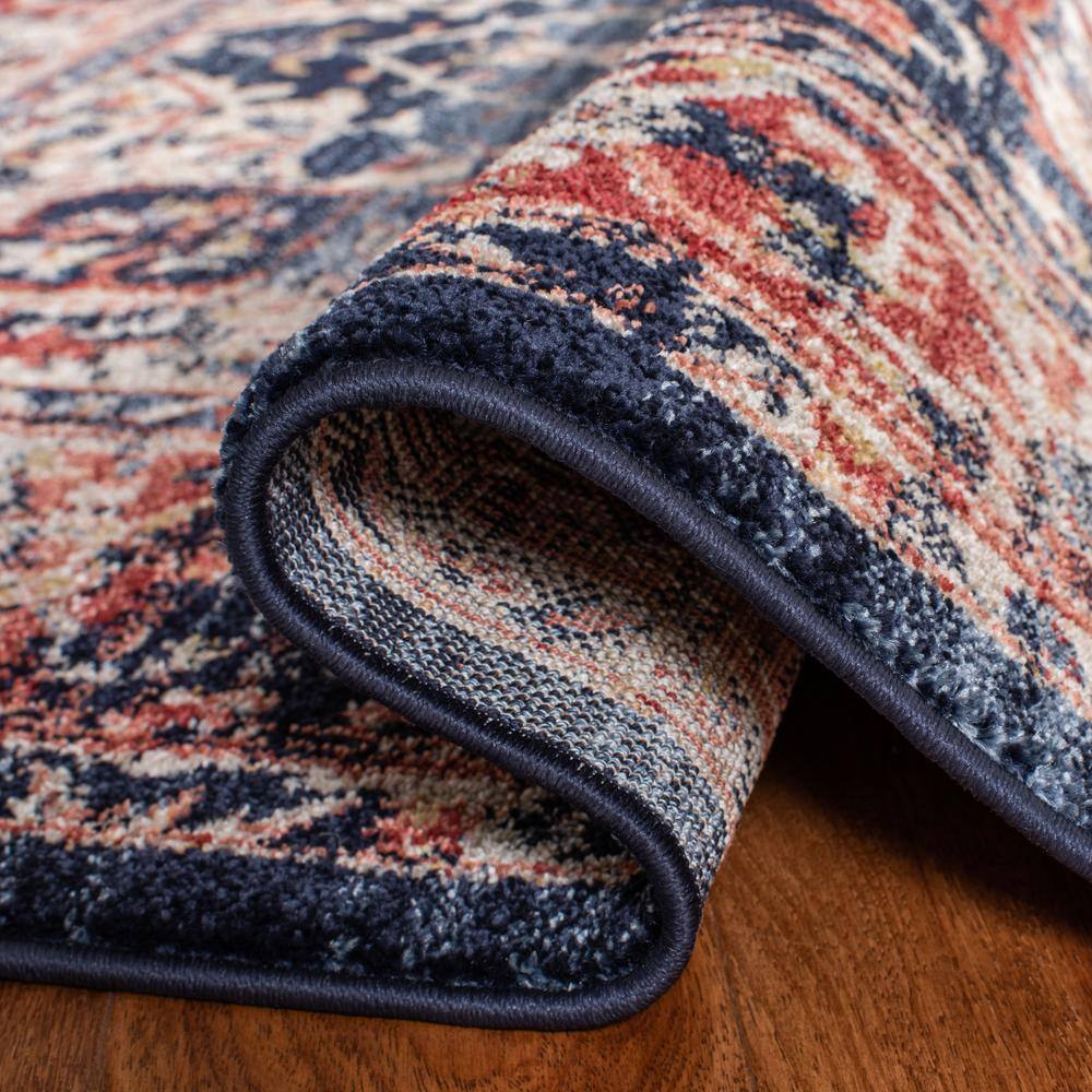 Charleston Navy and Red Synthetic 8' x 10' Area Rug