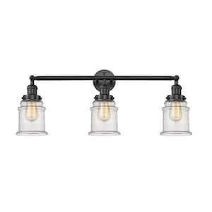 Canton 30 in. 3-Light Matte Black Vanity Light with Seedy Glass Shade