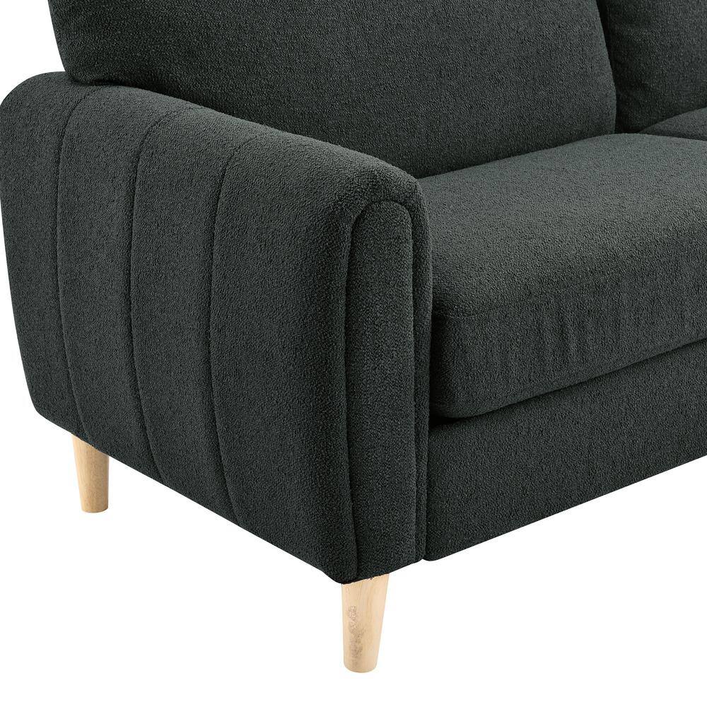 Charcoal Gray Tufted Faux Leather Lawson Sofa with Wood Legs