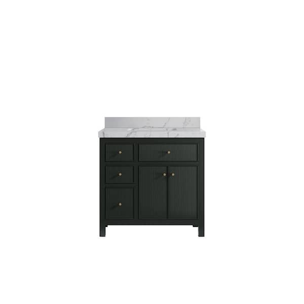 Willow Collections Sonoma 36 in. Single Sink Freestanding Dark Green Bath Vanity with Venatino Quartz Top Unassembled