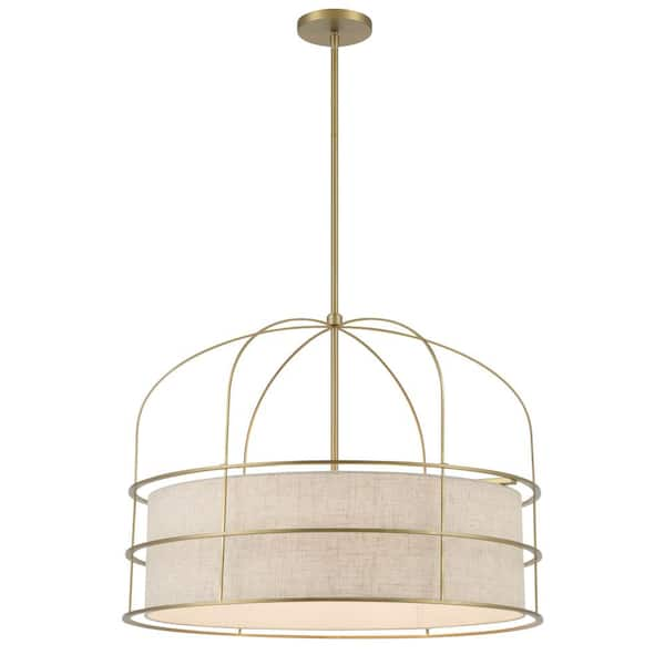 Minka Lavery Gateway Park 6-Light Soft Brass Pendant with Oatmeal Linen Shade