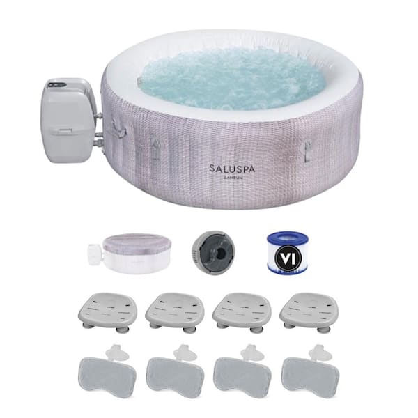 Bestway SaluSpa Cancun 4-Person 120-Jet Inflatable Hot Tub with Pool/Spa Seat (4-Pack) and Headrest Pillow (4-Pack)
