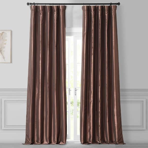 Exclusive Fabrics & Furnishings Copper Brown Faux Silk Rod Pocket Room Darkening Curtain - 50 in. W x 108 in. L