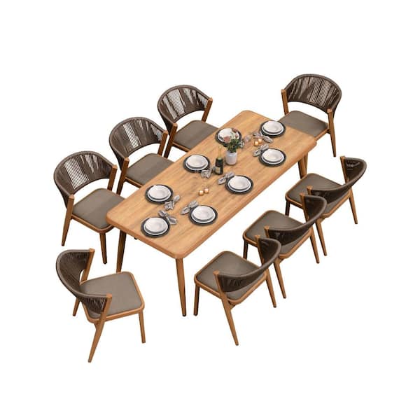 PURPLE LEAF 9-Piece Aluminum Wicker Dining Table and Chairs Patio Outdoor Dining Set Teak Patio Furniture Set with Cushions