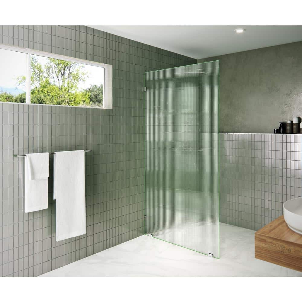 78 in. x 40 in. Frameless Fluted Glass Shower Panel with Polished Chrome Finish