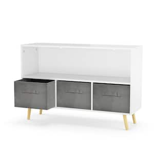 White-Gray Storage Cabinet Organizer Kids Bookcases with Collapsible Fabric Drawers