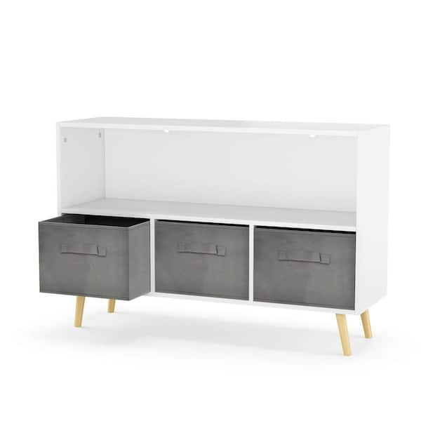 Tatahance White-Gray Storage Cabinet Organizer Kids Bookcases with Collapsible Fabric Drawers
