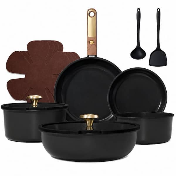 15-Piece Aluminum Nonstick Cookware Set in Black and Gold, Induction Ready, Dishwasher and Oven Safe
