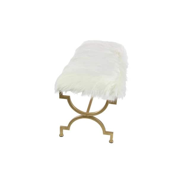 Litton Lane - Gold Bench with White Faux Fur Top 20 in. X 42 in. X 17 in.