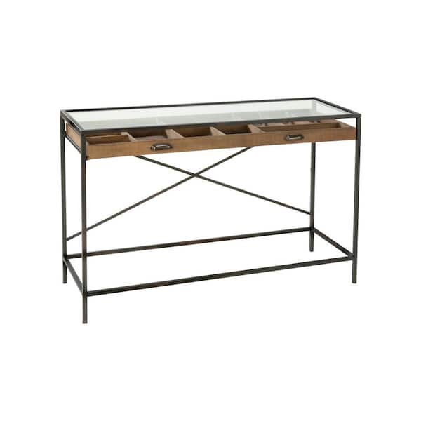 TRIPAR INTERNATIONAL, INC. 32.5 in. Brown Glass Top Console Table