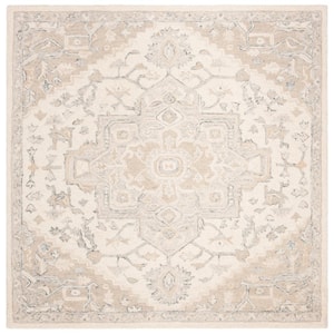 Micro-Loop Ivory/Beige 3 ft. x 3 ft. Floral Medallion Square Area Rug