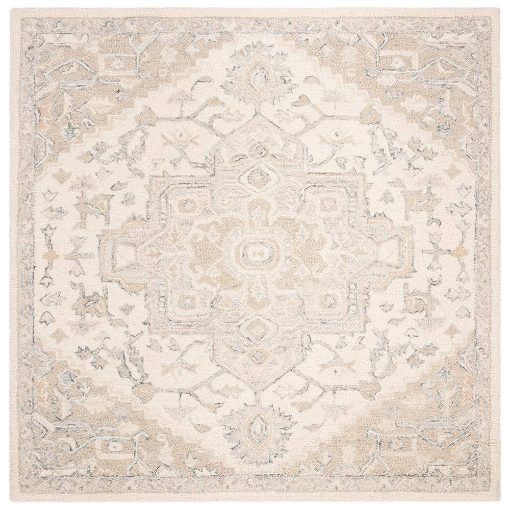 Micro-Loop Ivory/Beige 7 ft. x 7 ft. Floral Medallion Square Area Rug price history on PriceWatchPro