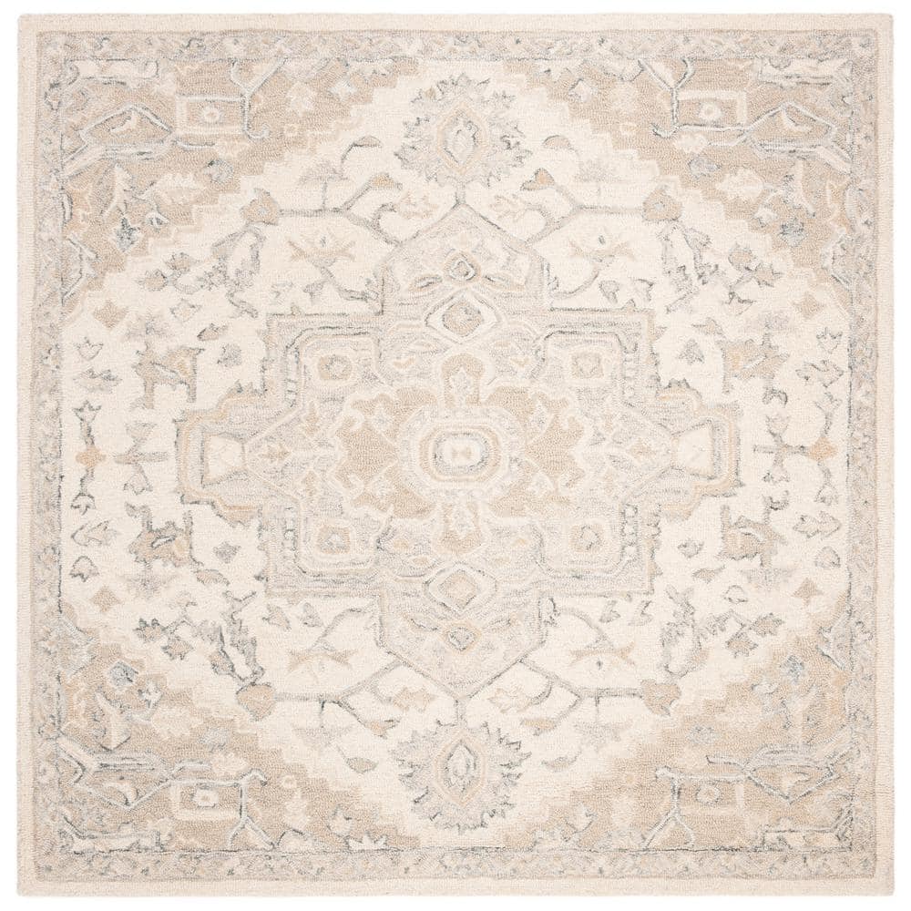 Micro-Loop Ivory/Beige 9 ft. x 9 ft. Floral Medallion Square Area Rug price history on PriceWatchPro